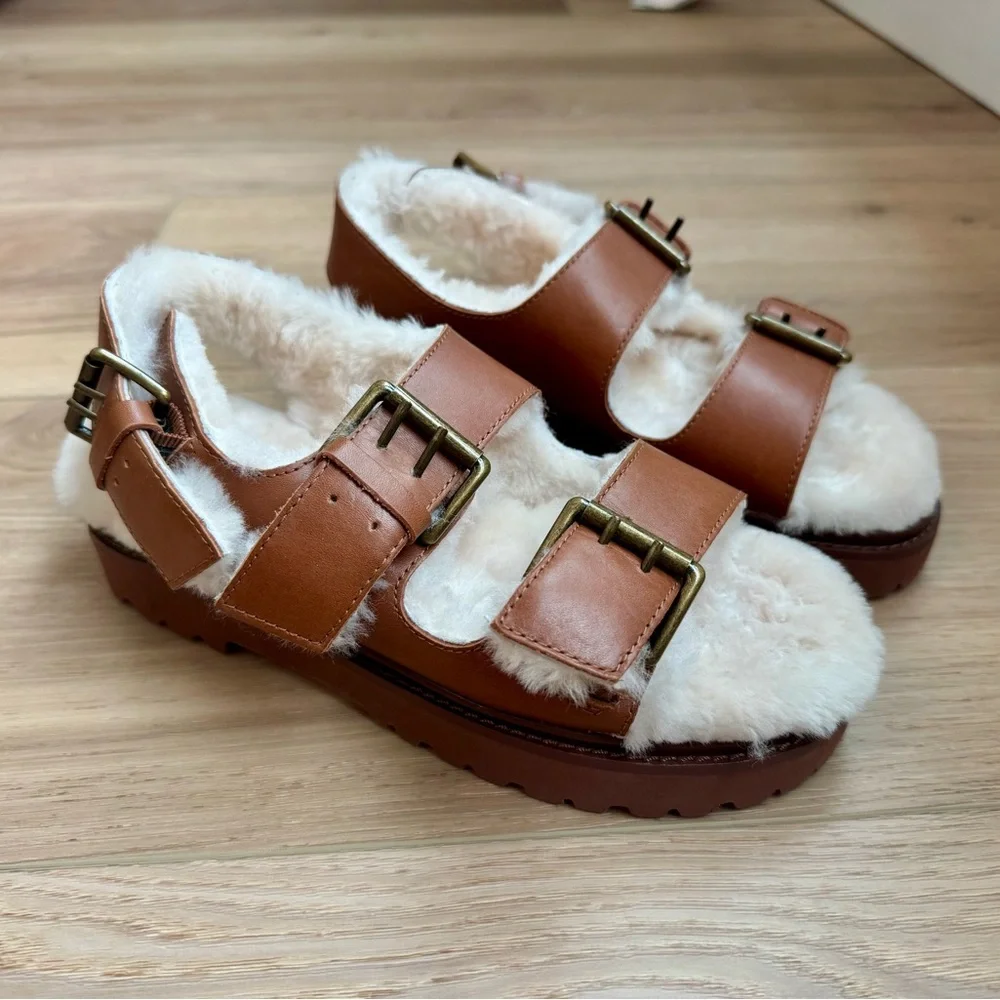 Madewell Women’s The Shearling-Lined Madelyn Sandals Shoes Cozy Size 7 NWOT